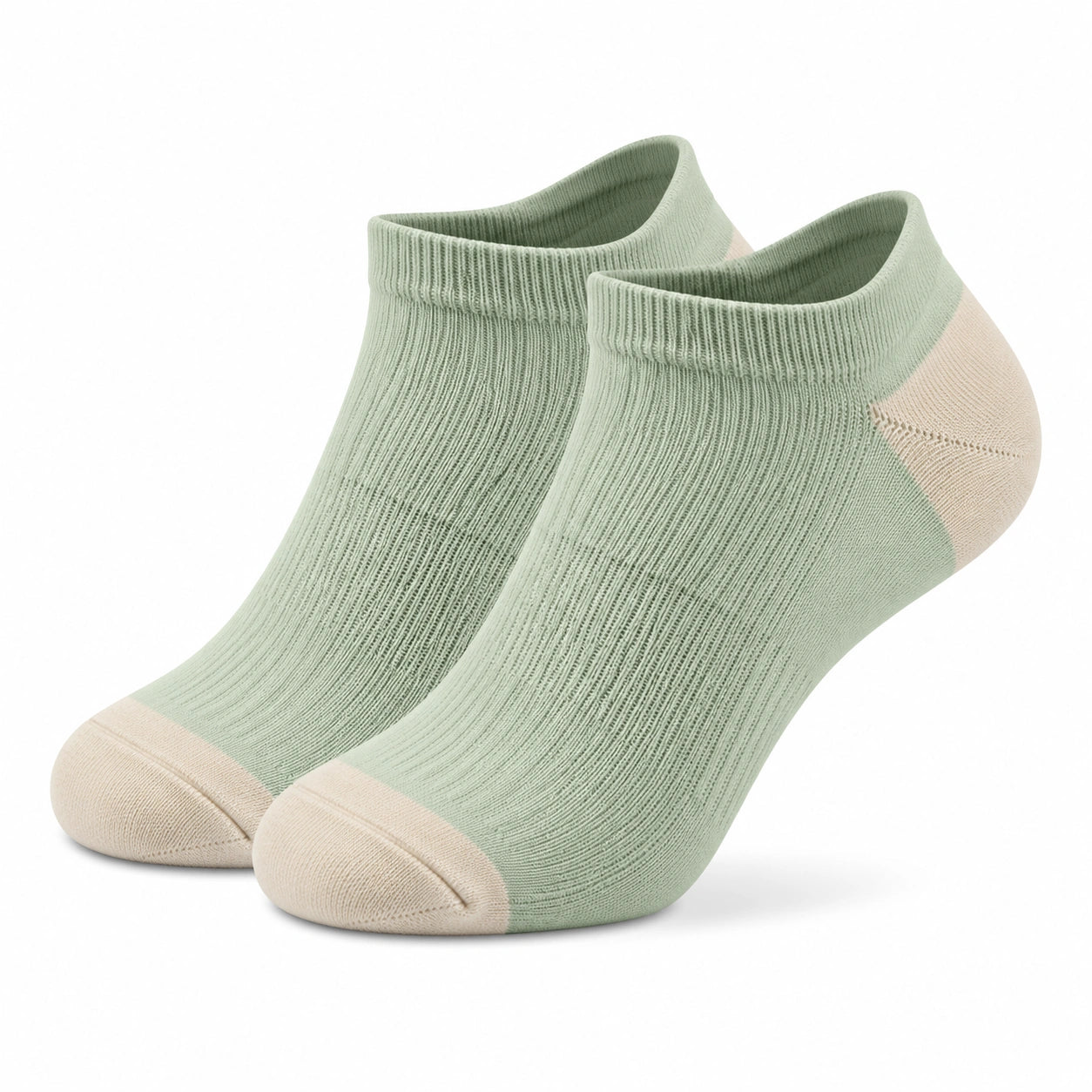 Chaussettes basses 35-38 en maille textile vert sauge et beige style sportif