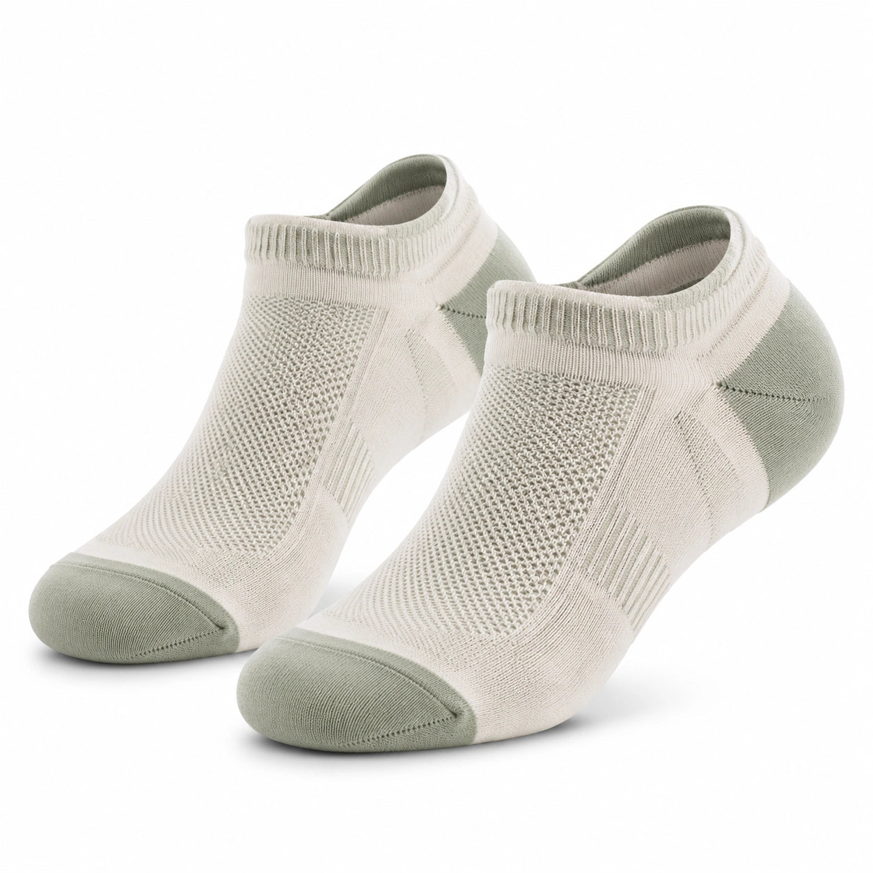 Chaussettes basses 35-48 en maille textile vert sauge et beige style sportif
