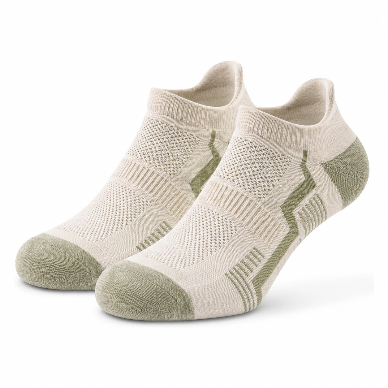 Chaussettes basses 35-51 en maille textile vert sauge et beige style sportif