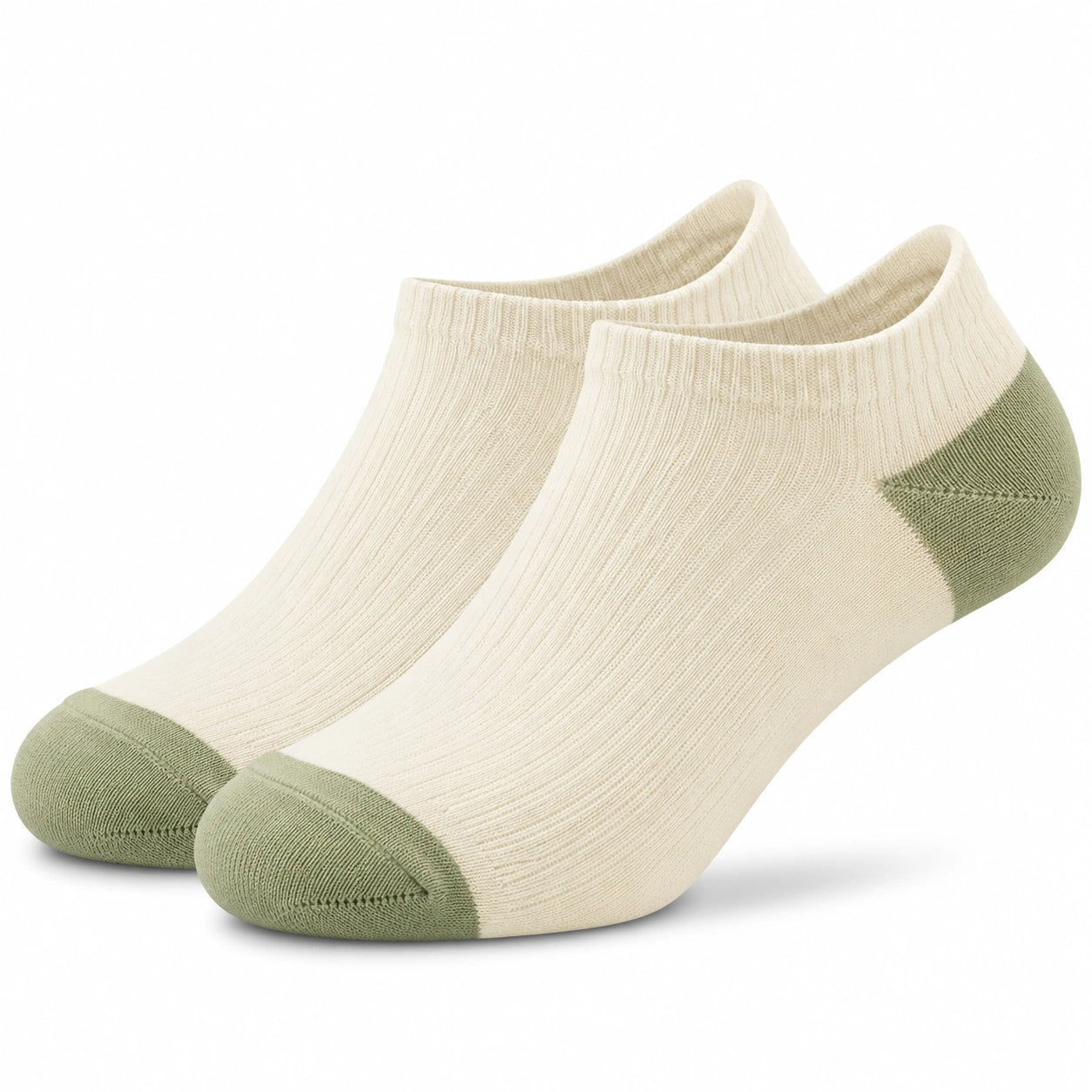 Chaussettes basses 35-59 en maille textile vert sauge et beige style sportif