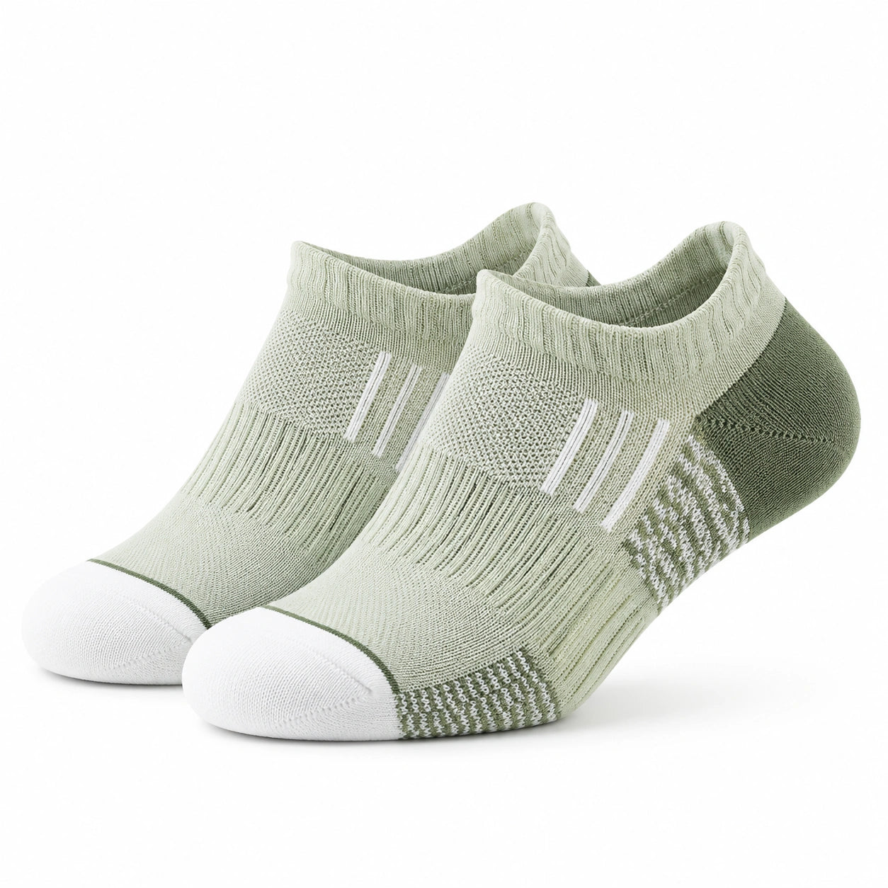 Chaussettes basses 35-64 en maille textile vert sauge et beige style sportif