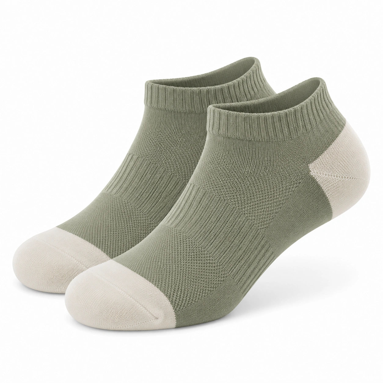 Chaussettes basses 35-65 en maille textile vert sauge et beige style sportif