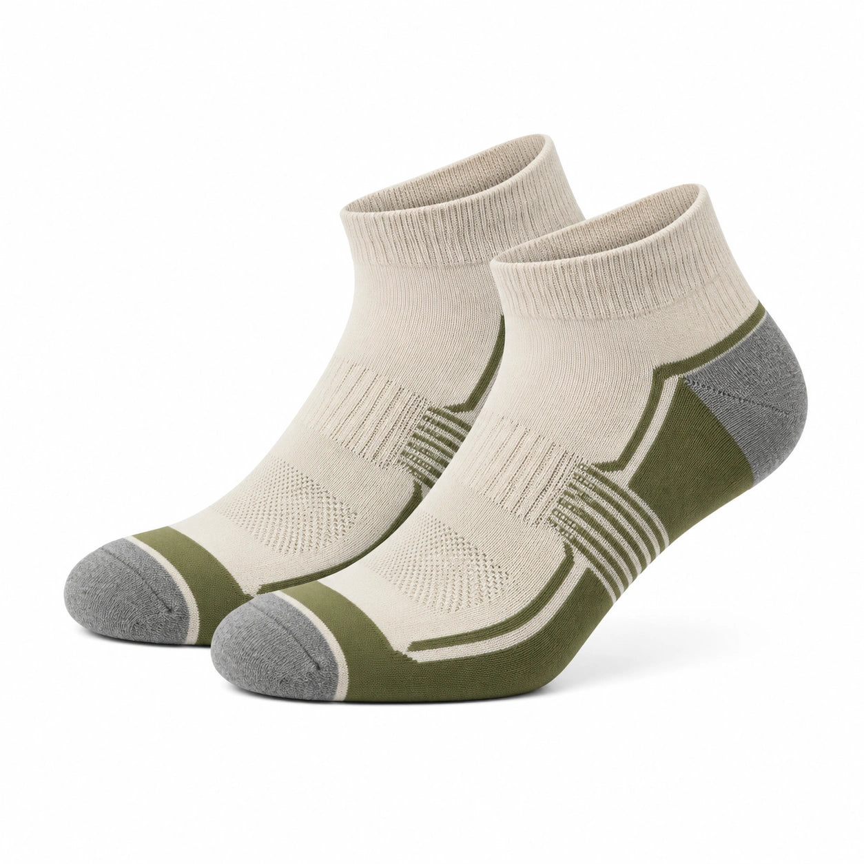 Chaussettes basses 35-69 en maille textile vert sauge et beige style sportif