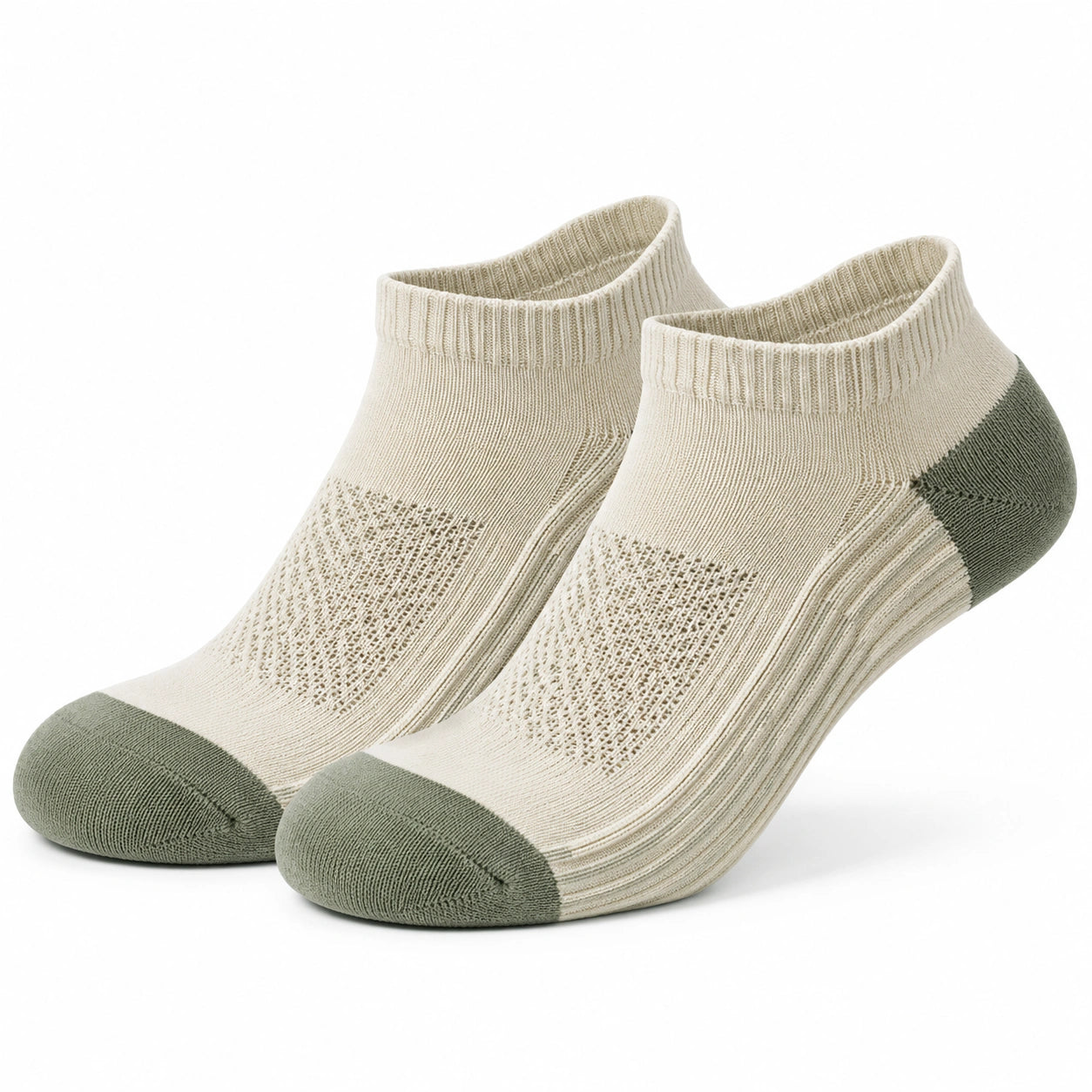 Chaussettes basses 35-73 en maille textile vert sauge et beige style sportif