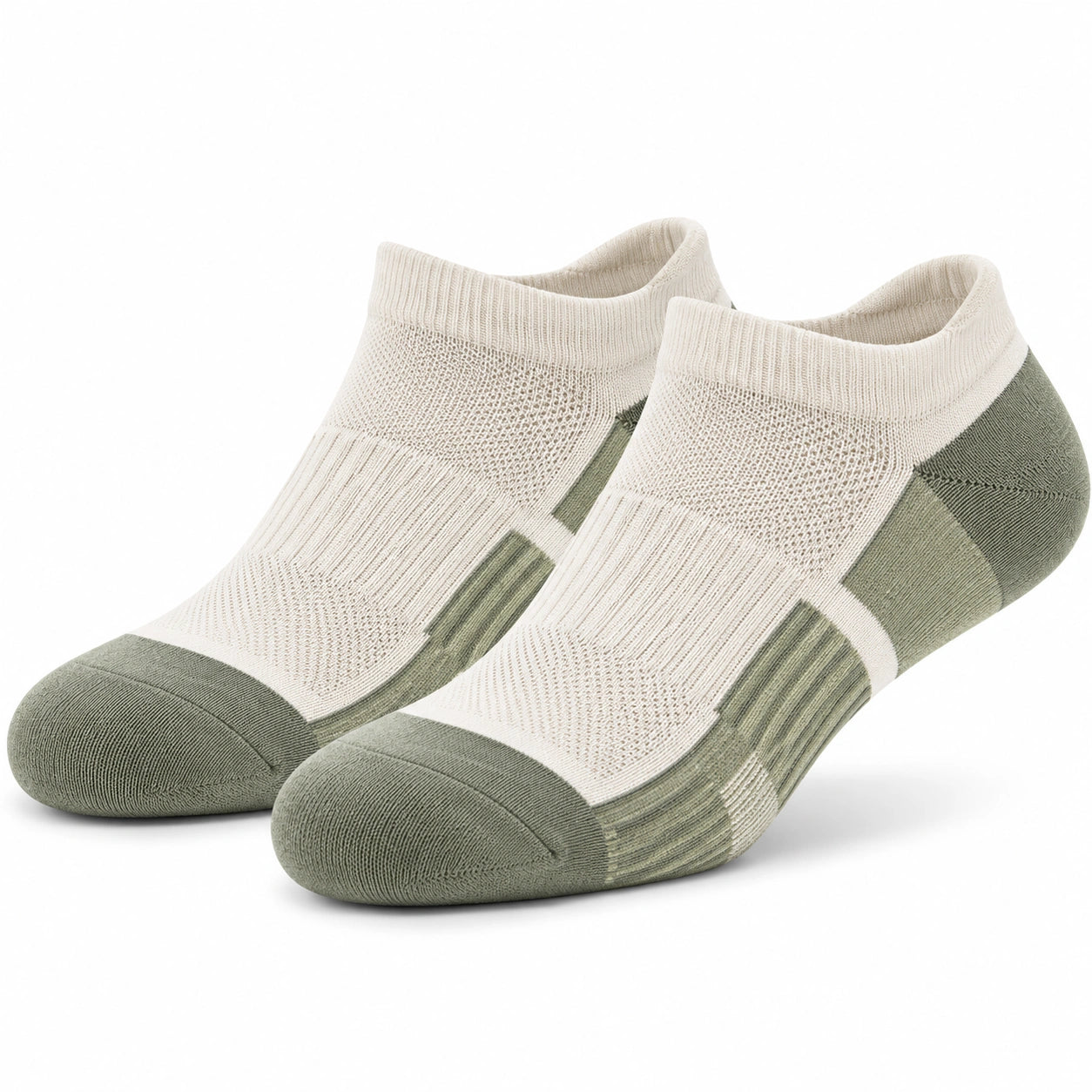 Chaussettes basses 35-79 en maille textile vert sauge et beige style sportif