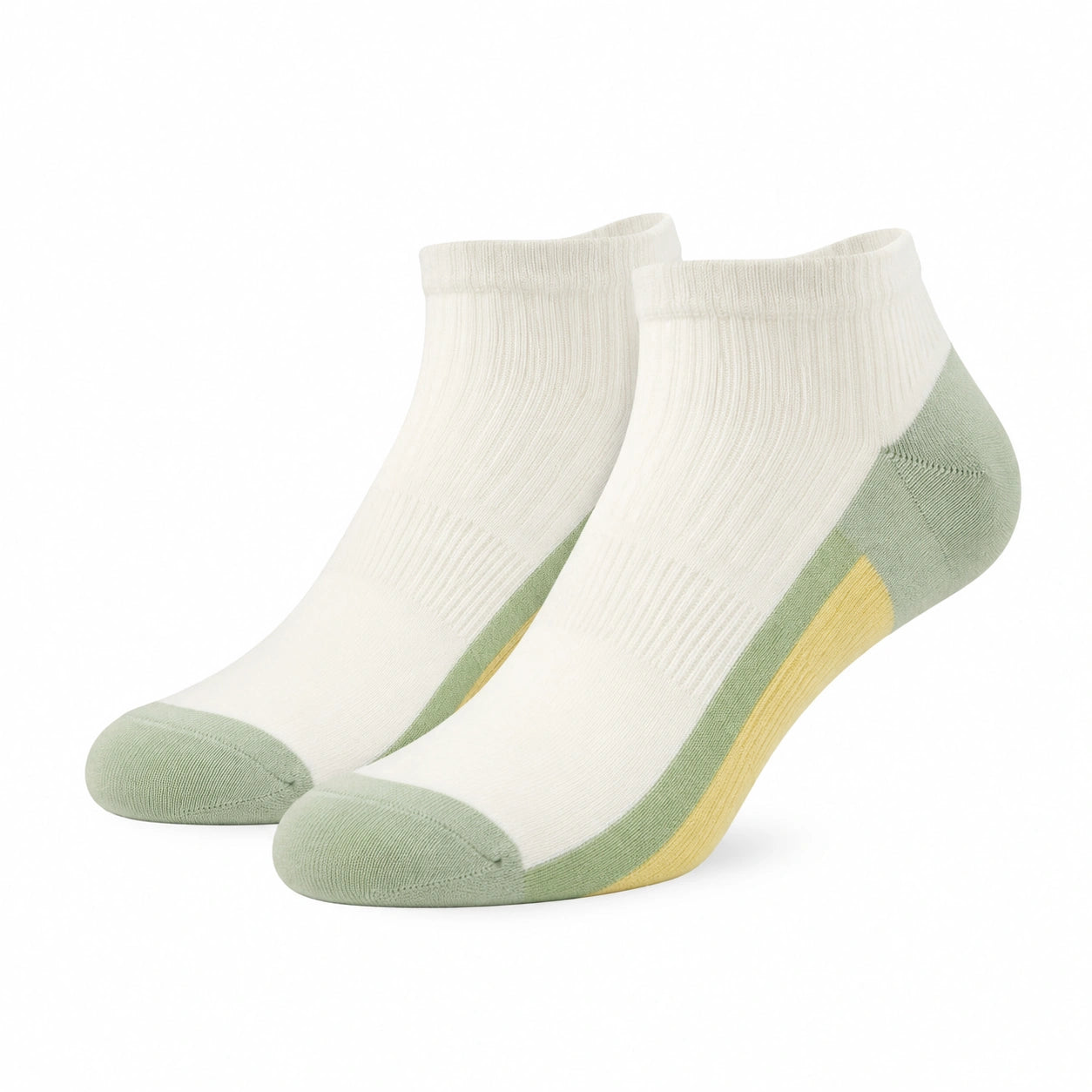 Chaussettes basses 35-82 en maille textile vert sauge et beige style sportif