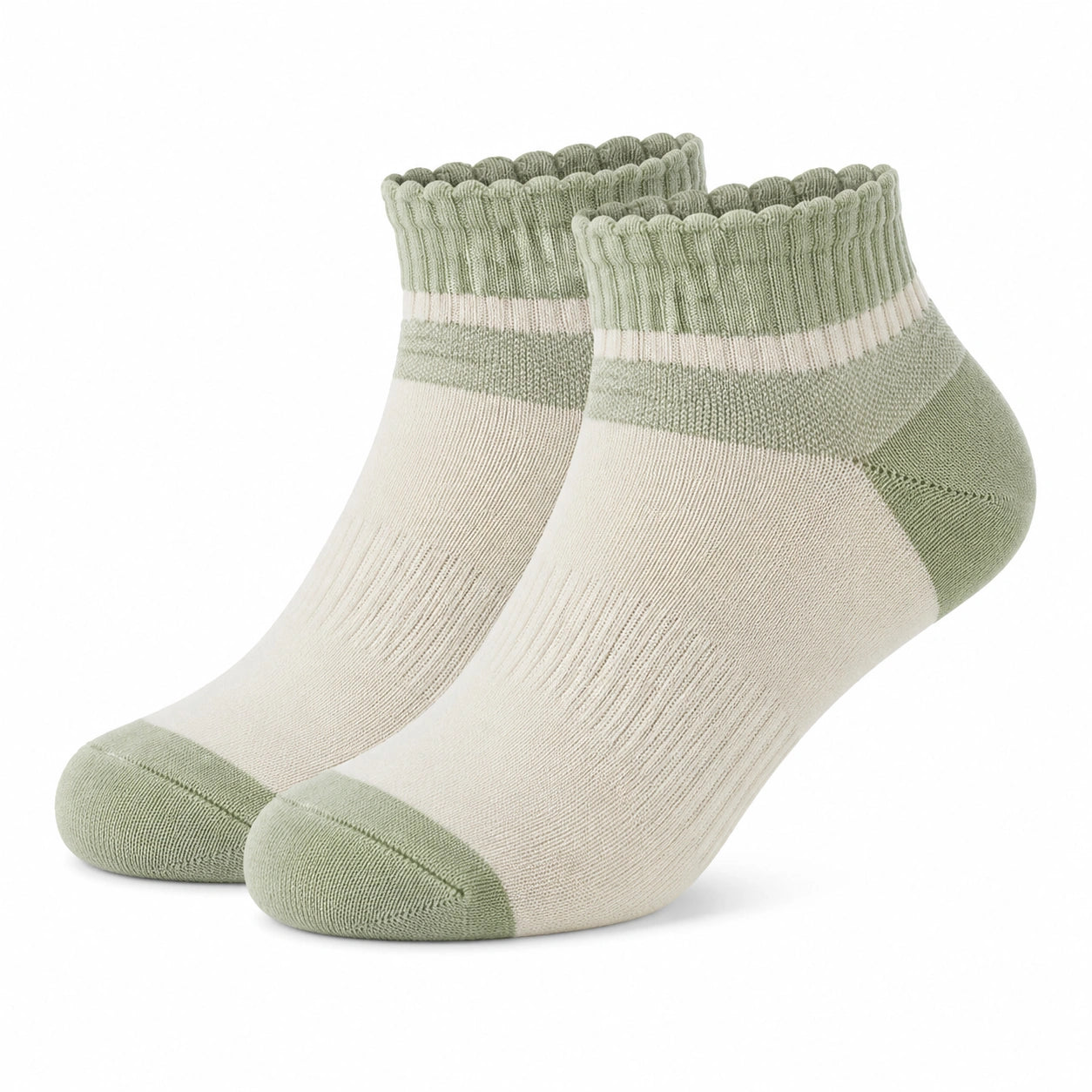 Chaussettes basses 35-83 en maille textile vert sauge et beige style sportif