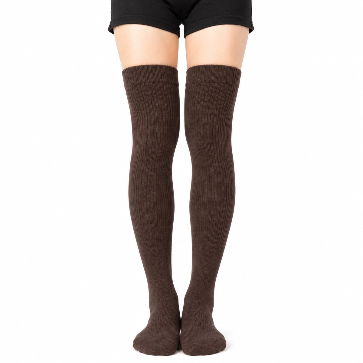 Chaussettes hautes 35-38 en maille marron côtelées