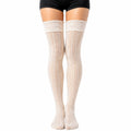 Chaussettes montantes 35-38 en maille écrue avec dentelle style romantique