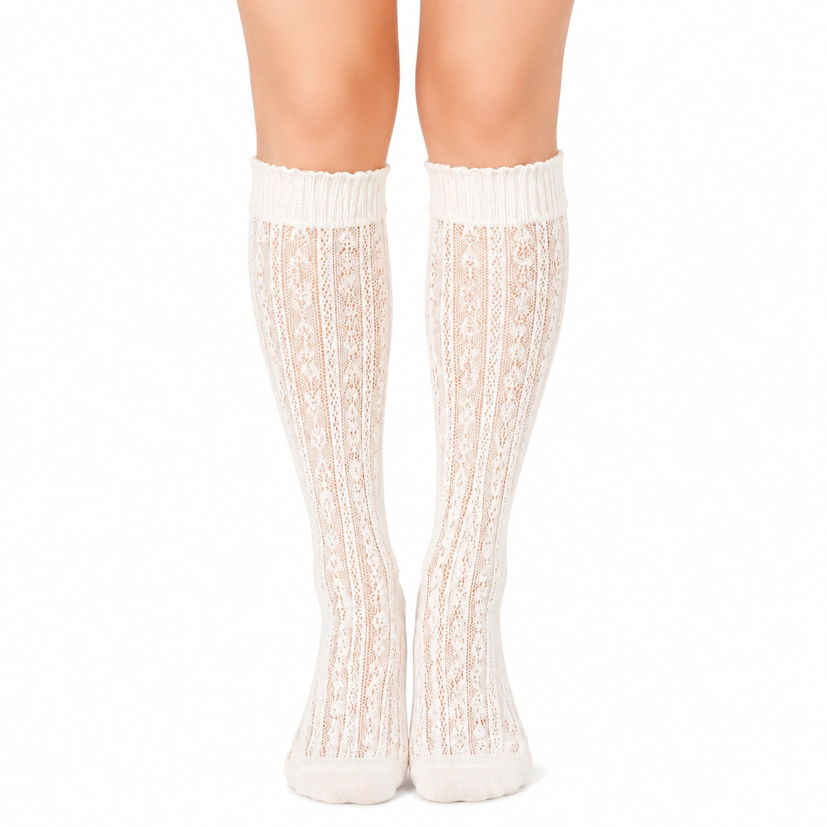 Chaussettes hautes 35-38 en maille ajourée blanches style romantique